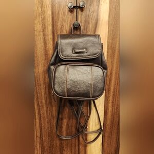 Faux Brown Leather Mini Backpack
